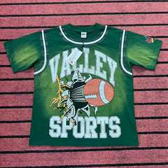 Valleydream Green Striped Collar Valley Football Sports Vintage T-Shirt
