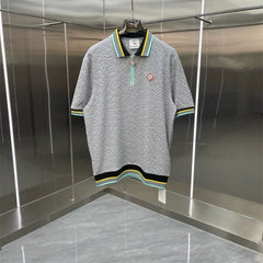 Casablanca Diamond Monogram Knit Polo Shirt - Heather Grey