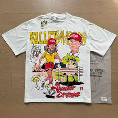 VALEFOREVER White Summer Dreams Cartoon Character Vintage Graphic Short Sleeve T-Shirt