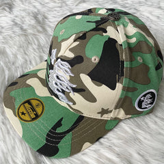 Hellstar Camo Silver Rhinestone Flame Flat Brim Cap