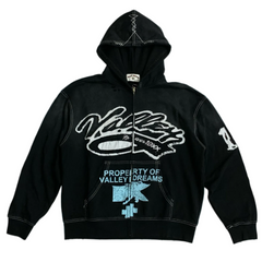 Valley Dreams Property‑Of Black Zip‑Up Hoodie, Unisex Vintage Streetwear Jacket