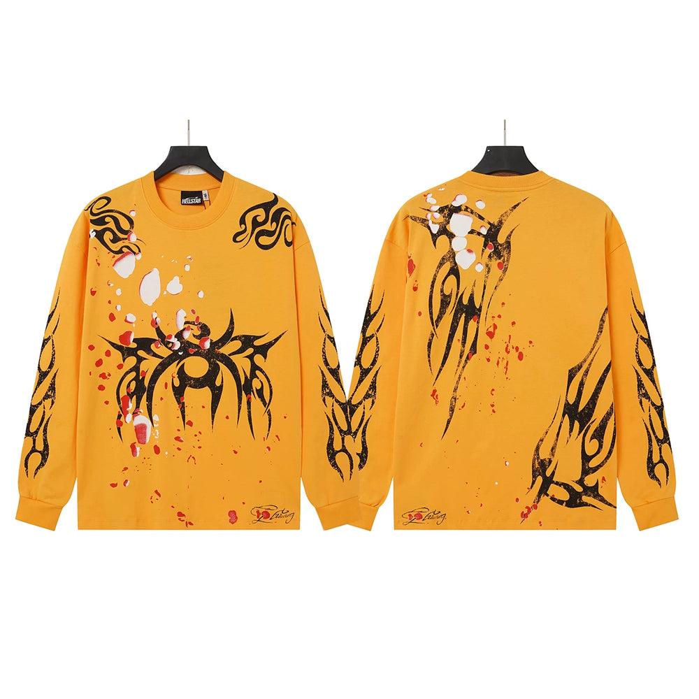 Hellstar Orange Spider Splatter Graphic Long Sleeve Shirt