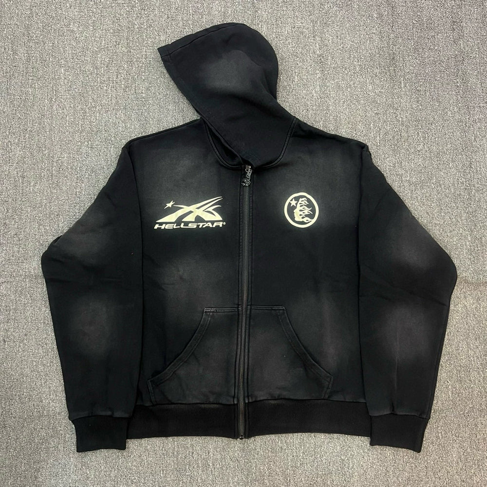 Hellstar Black Washed Zip Up Hoodie