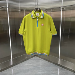 Casablanca Solid Knit Polo Shirt - Olive / Blue