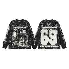 Hellstar Black Cracked Skull 69 Long Sleeve Top