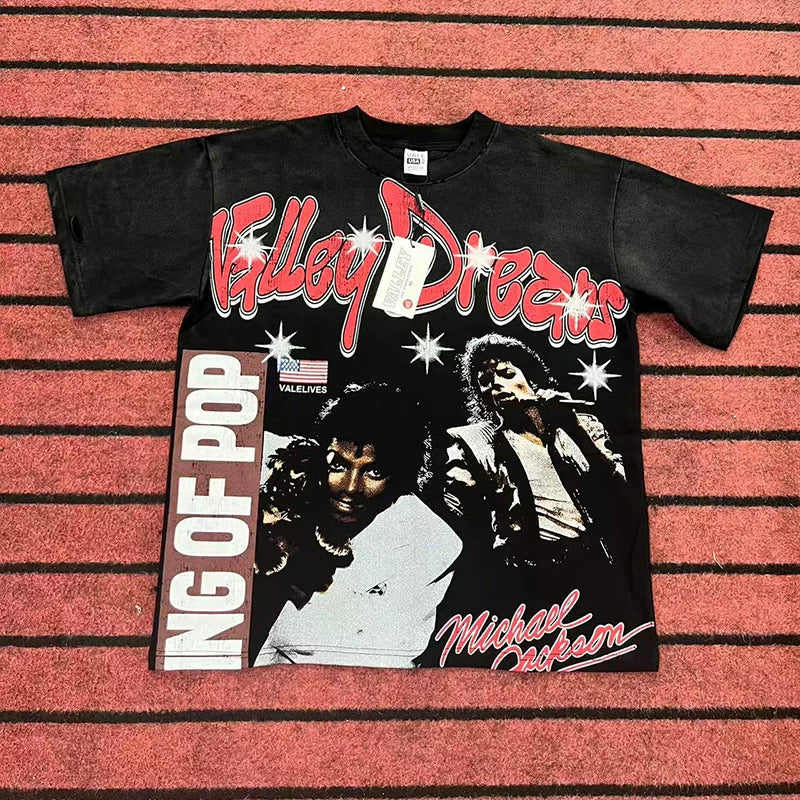 Valleydream Black King Of Pop Boxing Collage Vintage Graphic T-Shirt