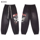 VALLEY Vintage Knight‑Dragon Graphic Jogger Sweatpants, Washed‑Black Unisex Streetwear Trousers