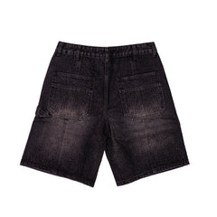 Black Embossed Denim Jorts