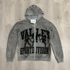 VALLEY Grey Valley Sport Division Football Graphic Zip‑Up Hoodie Unisex Oversized Jacket