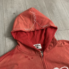 VALLEY Red‑Orange Gradient Graffiti‑Print Valley Dreams Zip‑Up Hoodie Unisex Oversized Jacket