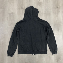 VALLEY Black Washed Valley Sport Division Football Graphic Zip‑Up Hoodie Unisex Oversized Jacket
