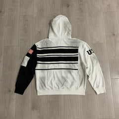 VALLEY White‑Black Color‑Block Striped Valley Dreams Zip‑Up Hoodie Unisex Oversized Jacket