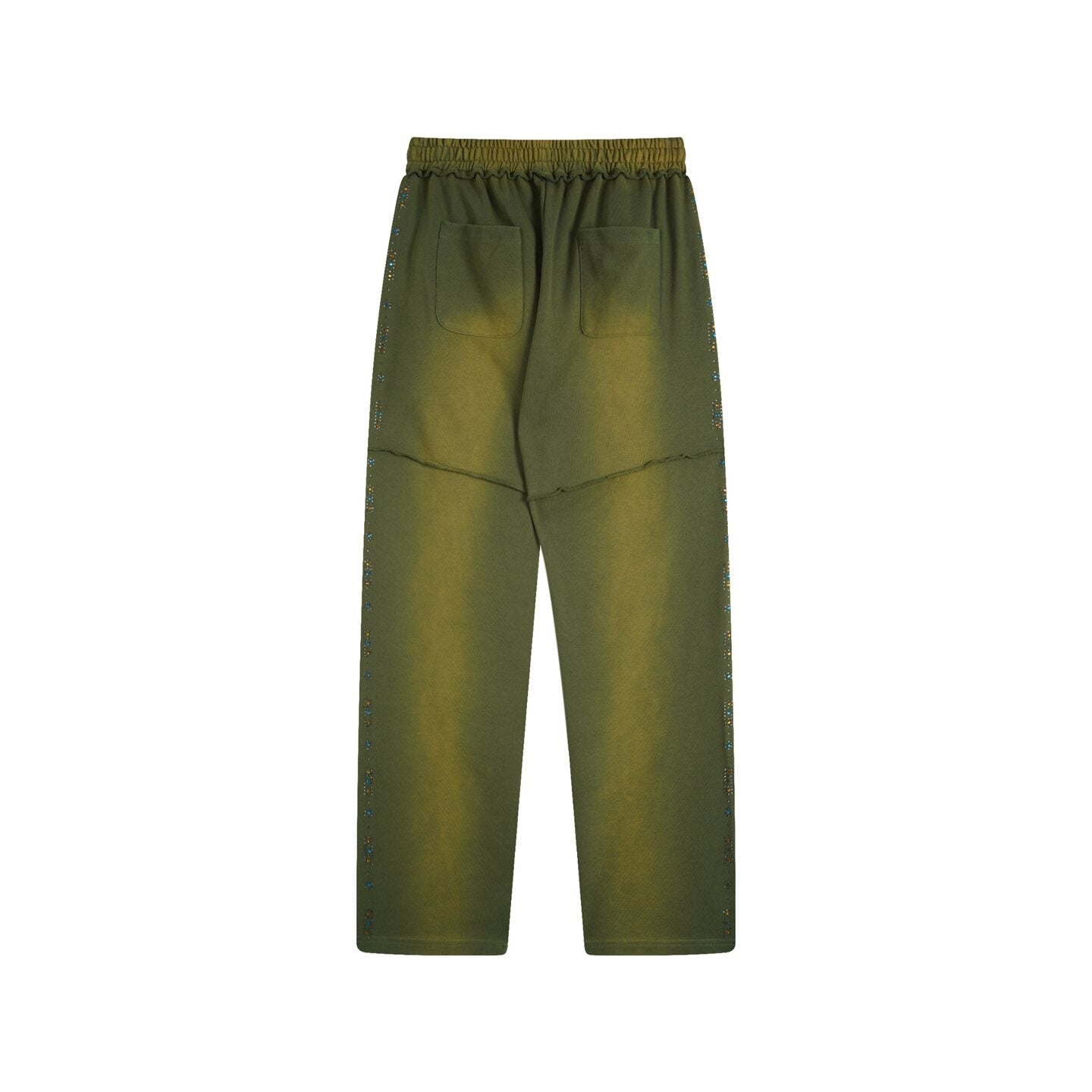 Valley Dreams Rhinestone Letter Wide‑Leg Sweatpants, Vintage Green Washed Streetwear Unisex Trousers