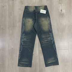 VALLEY Gradient Rhinestone Star Washed‑Blue Straight‑Leg Jeans, Y2K Hip‑Hop Unisex Denim Pants