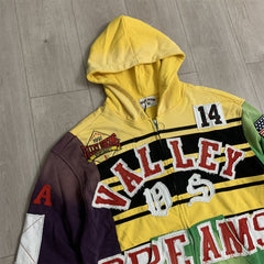 VALLEY Color‑Block Striped Valley Dreams Zip‑Up Hoodie Unisex Oversized Jacket