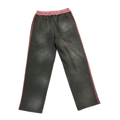 Valley Dream Letter‑Print Side‑Stripe Wide‑Leg Sweatpants, Vintage Washed‑Black Burgundy Unisex Streetwear Trousers