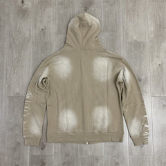 VALLEY Khaki Gradient Embroidery Lightning‑Sleeve Zip‑Up Hoodie Unisex Oversized Jacket