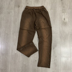 Valley Dreams Rhinestone Letter Flare Sweatpants, Vintage Brown Washed Streetwear Unisex Trousers