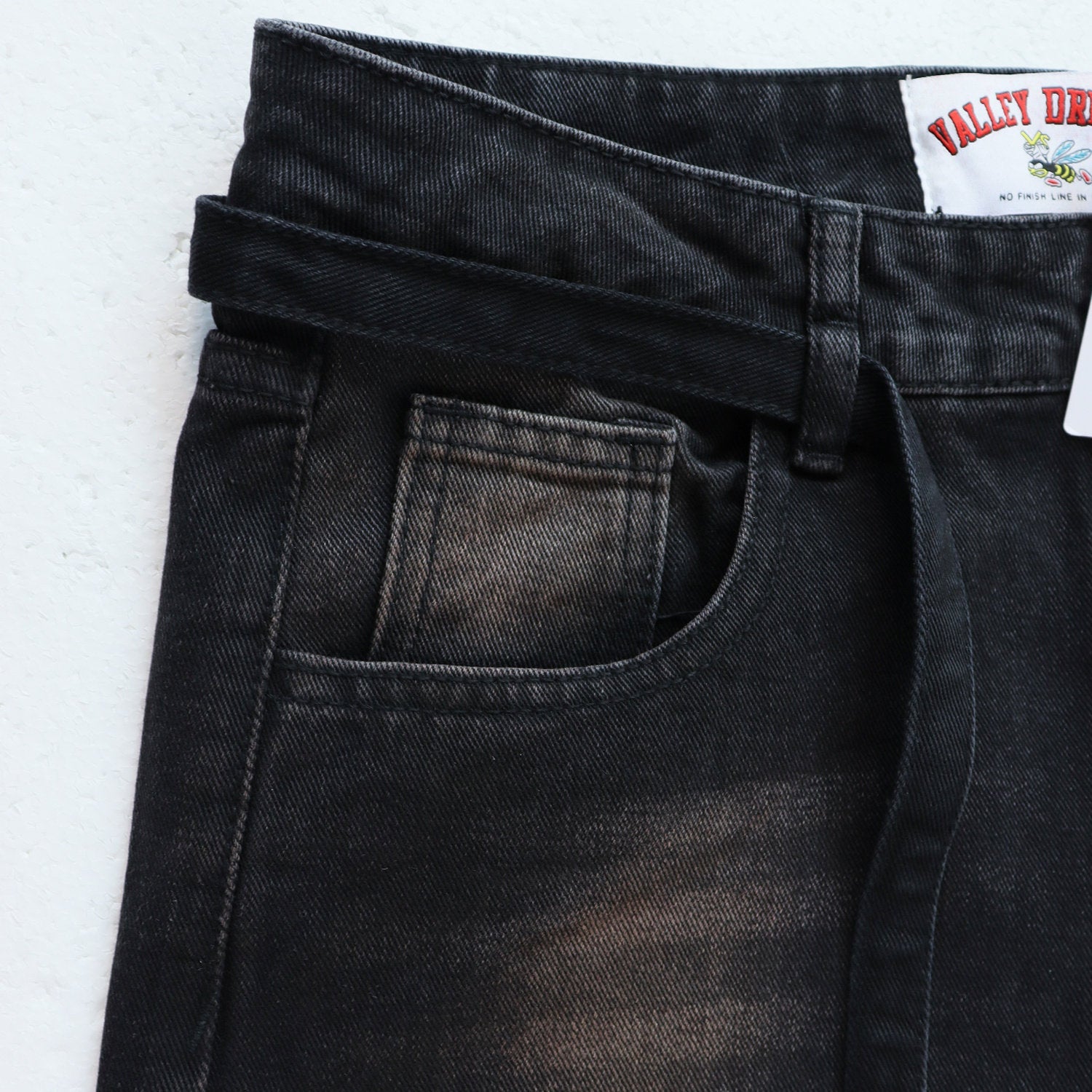 Valley Dreams Embroidery Splatter‑Paint Baggy Jeans, Vintage Washed‑Black Unisex Wide‑Leg Denim Pants