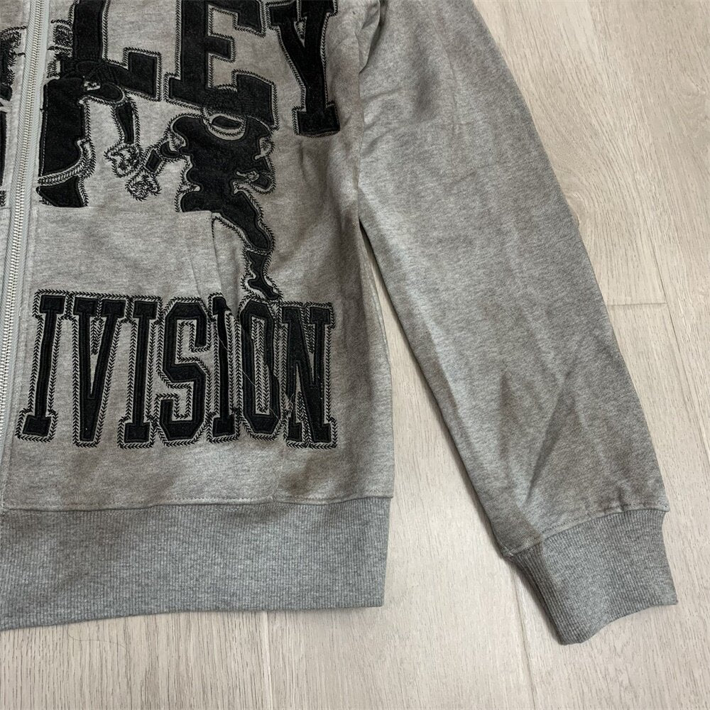 VALLEY Grey Valley Sport Division Football Graphic Zip‑Up Hoodie Unisex Oversized Jacket