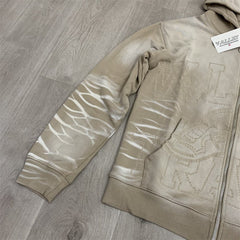 VALLEY Khaki Gradient Embroidery Lightning‑Sleeve Zip‑Up Hoodie Unisex Oversized Jacket