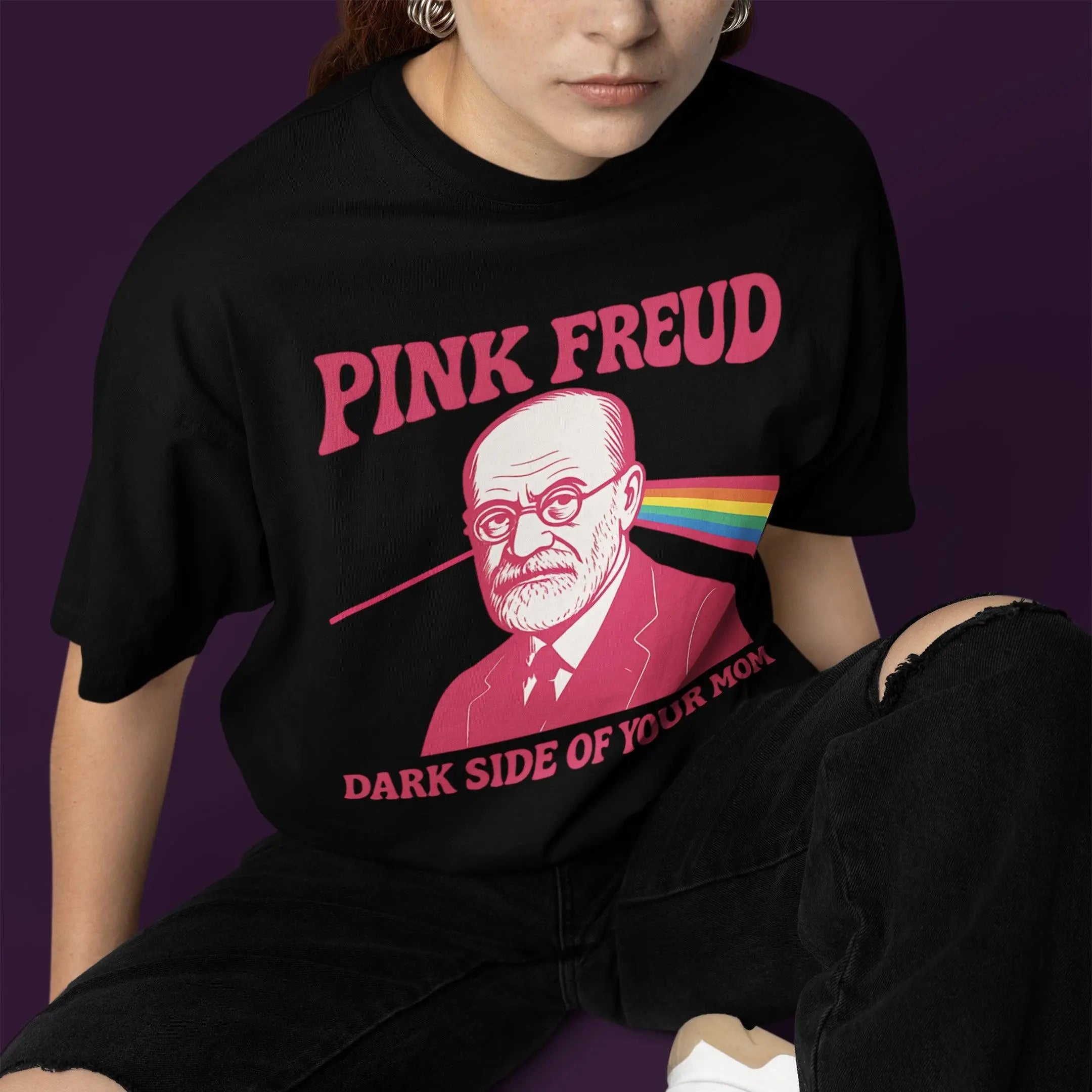 Pink Freud Dark Side of your Mom Humour T-Shirt