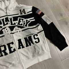 VALLEY White‑Black Color‑Block Striped Valley Dreams Zip‑Up Hoodie Unisex Oversized Jacket