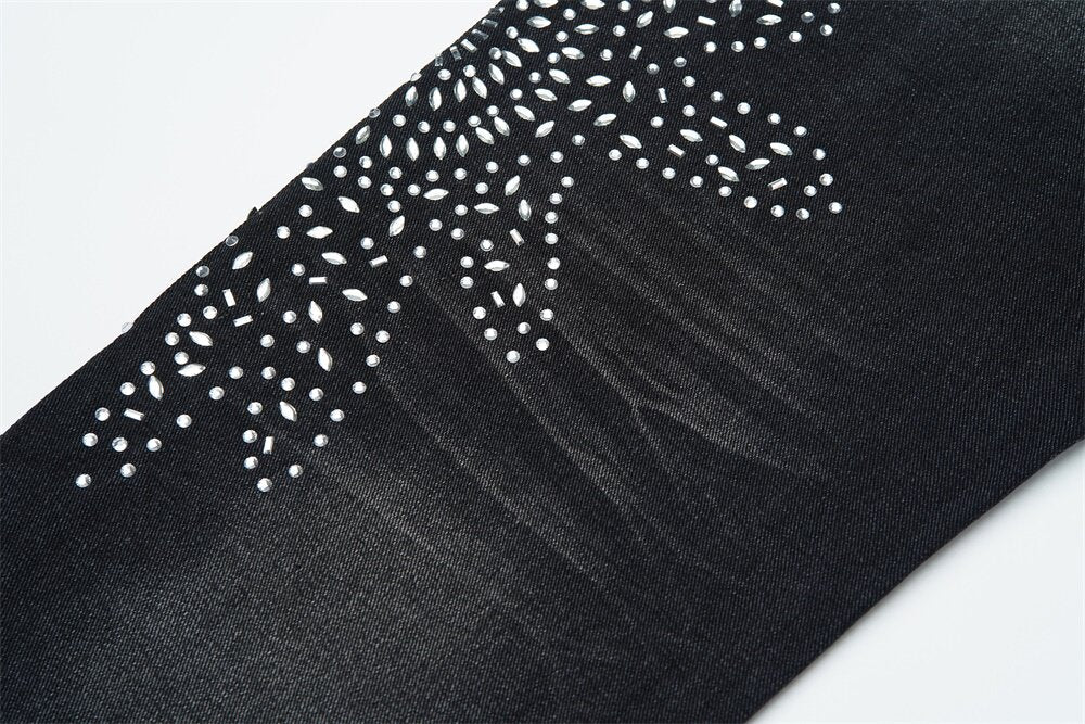 VALLEY White Dots Print Distressed Washed‑Black Straight‑Leg Jeans, Y2K Streetwear Unisex Denim Pants