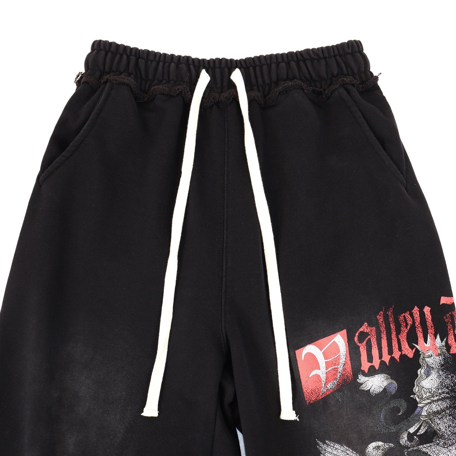 VALLEY Vintage Knight‑Dragon Graphic Jogger Sweatpants, Washed‑Black Unisex Streetwear Trousers