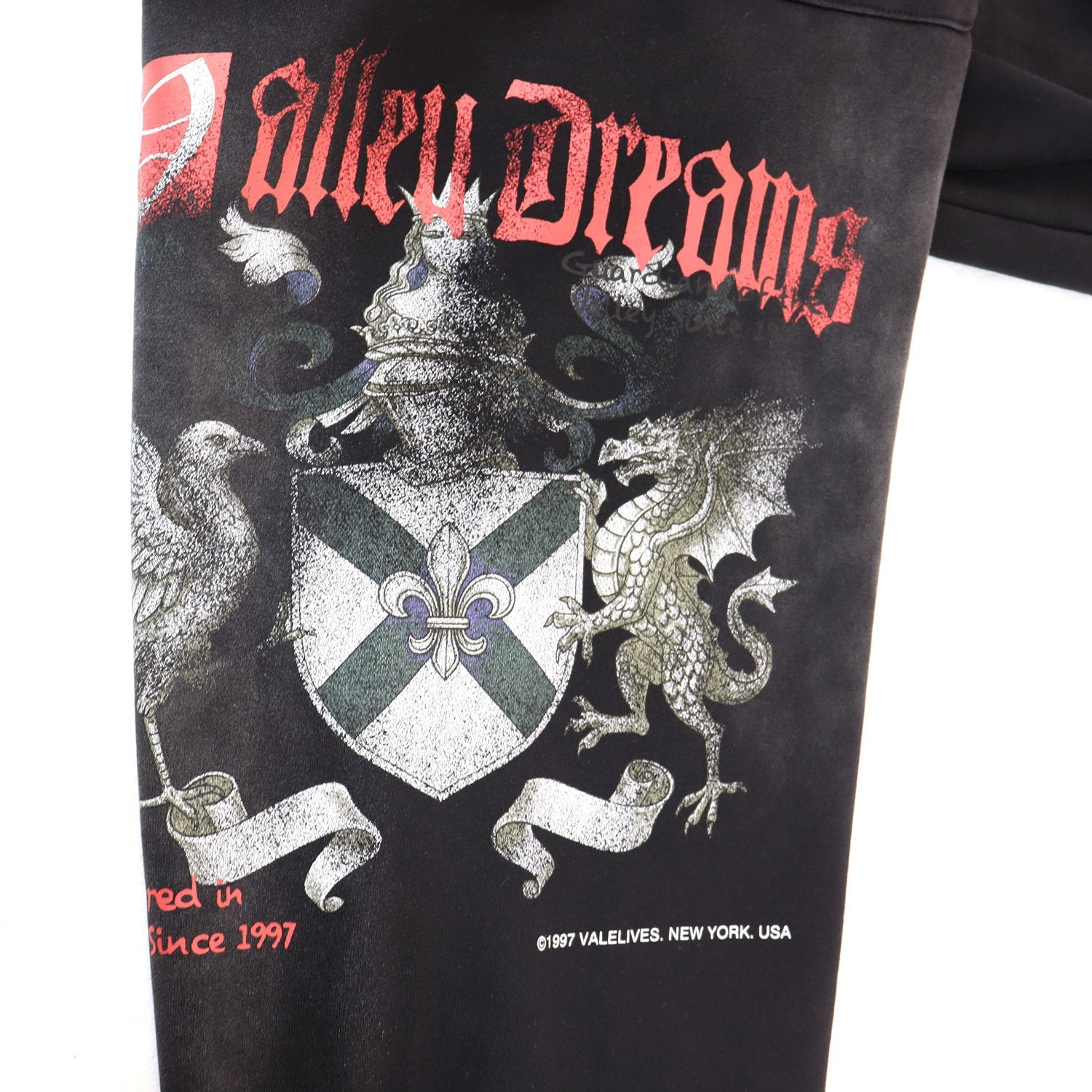 VALLEY Vintage Knight‑Dragon Graphic Jogger Sweatpants, Washed‑Black Unisex Streetwear Trousers