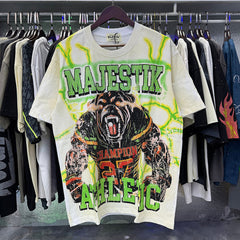 MAJESTIK Fearless Gorilla Graphic T-Shirt Unisex Off-White Y2K Electric Green Lightning Oversized Athletic Streetwear Short Sleeve Top