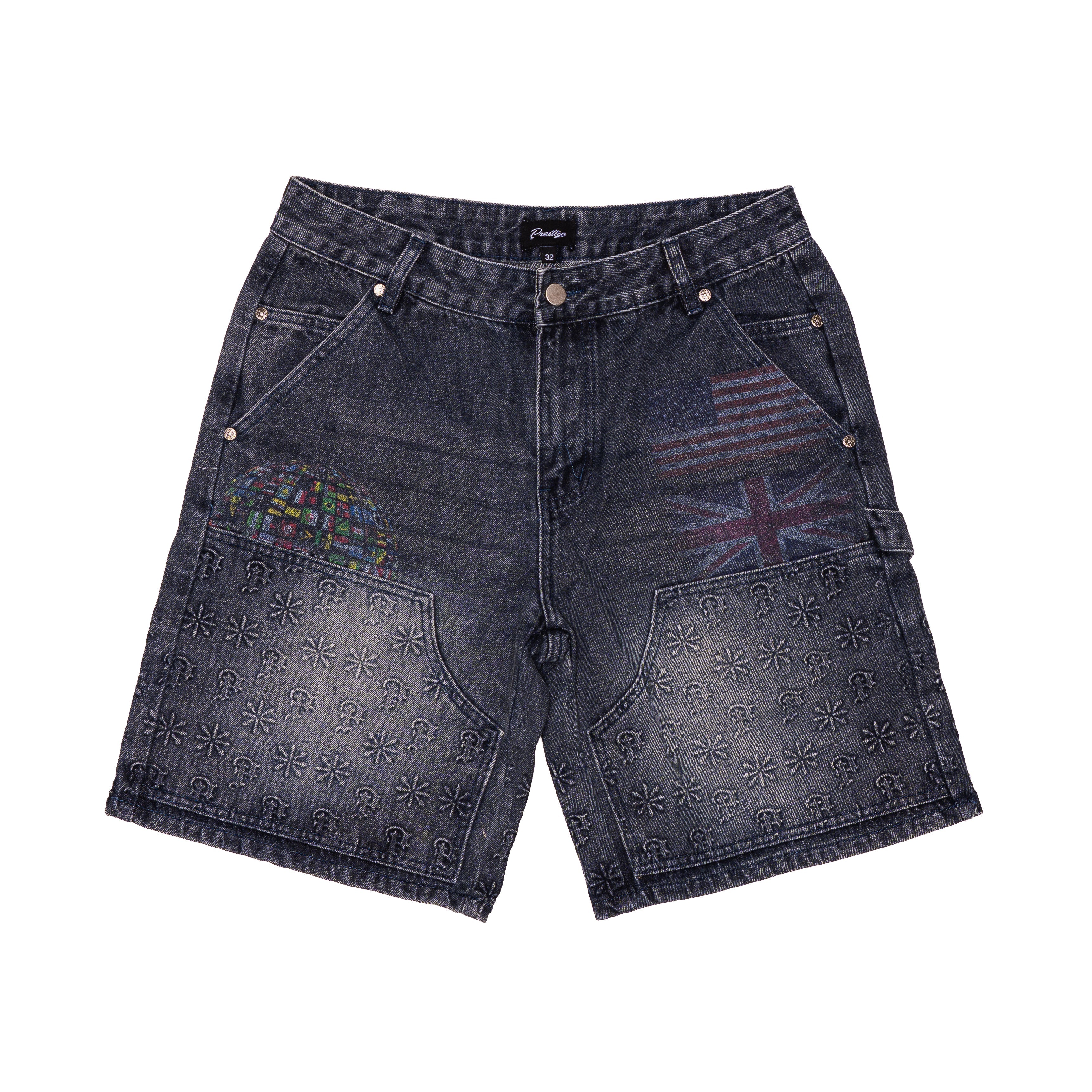 Blue Embossed Denim Jorts