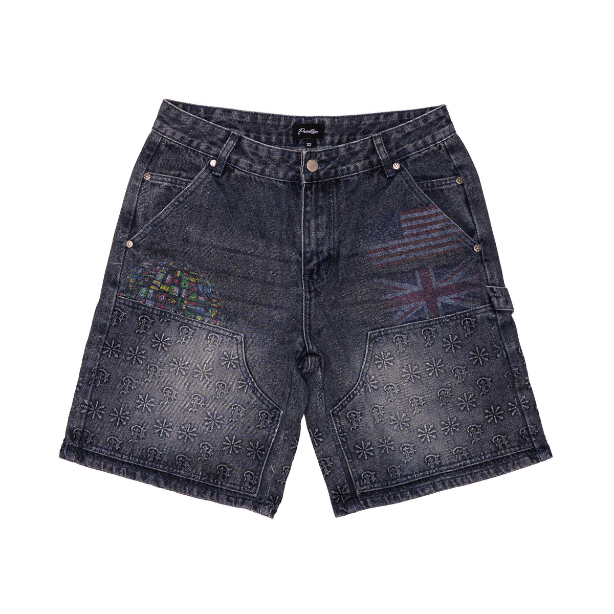 Blue Embossed Denim Jorts