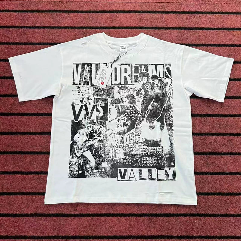 Valleydream White Black White Collage Vintage Graphic T-Shirt