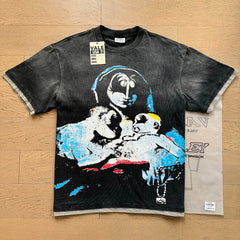 VALEFOREVER Black Washed Madonna Portrait Retro Graphic T-Shirt