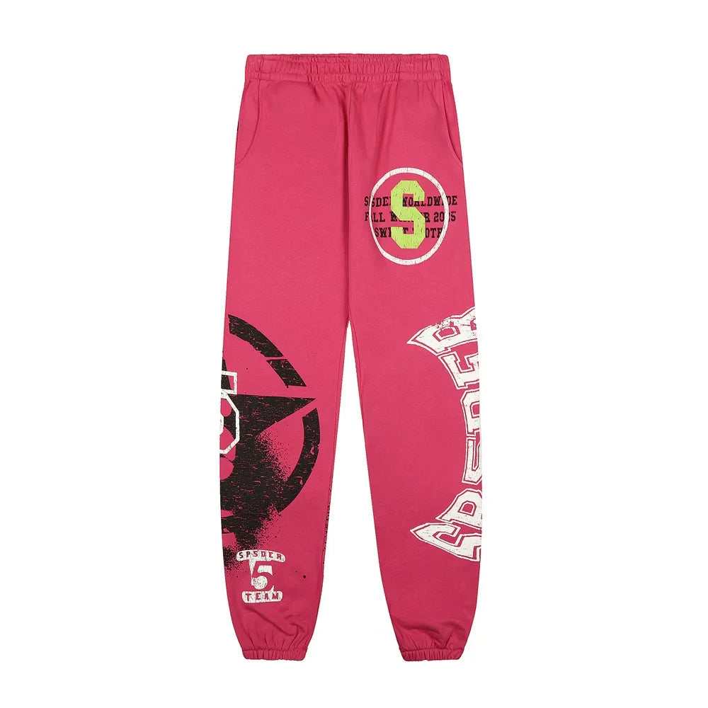 Sp5der Hot Pink Sweatpants with Large Circular Web Logo Graphic