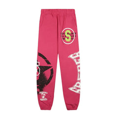 Sp5der Hot Pink Sweatpants with Large Circular Web Logo Graphic