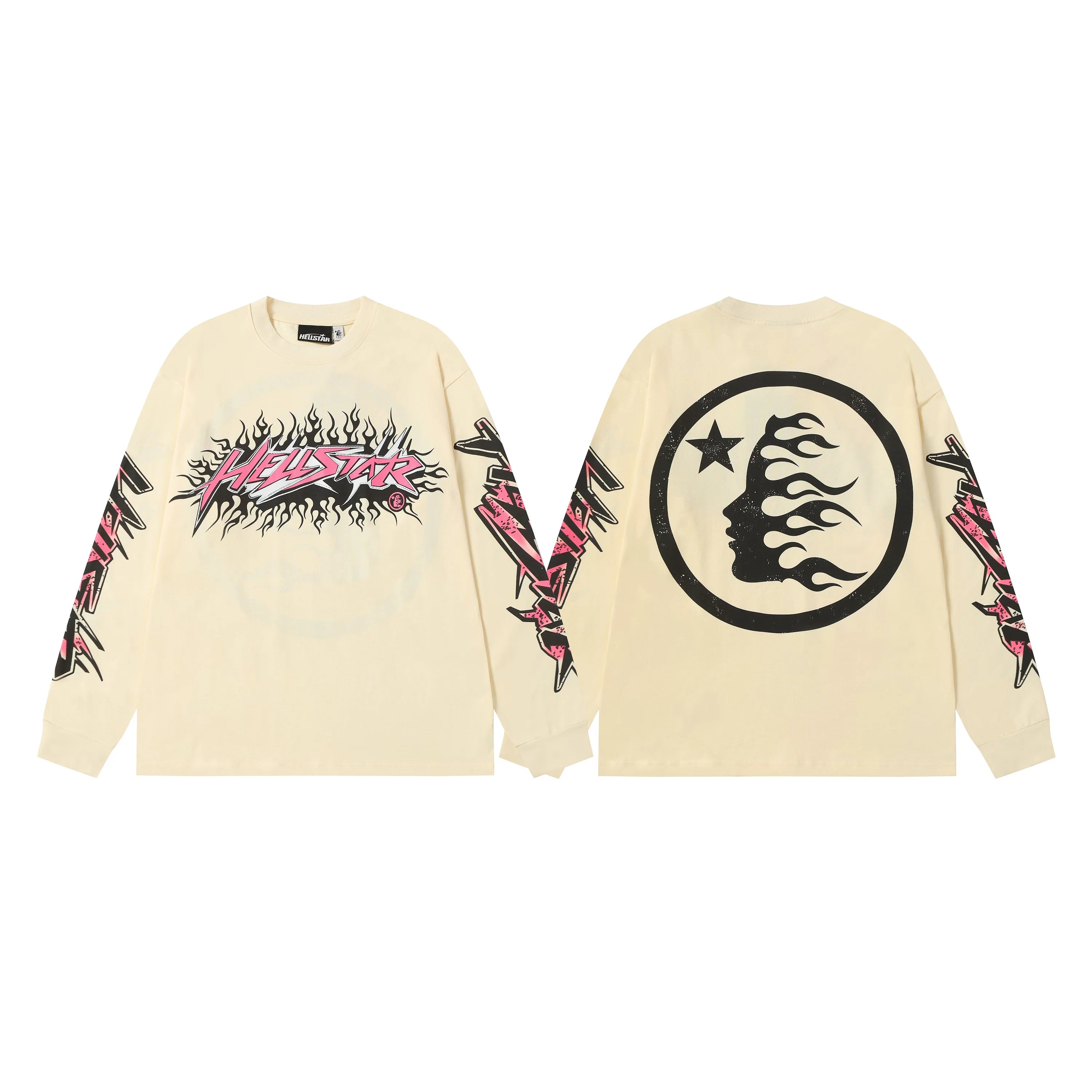 Hellstar Cream Flame Face Logo Long Sleeve Tee