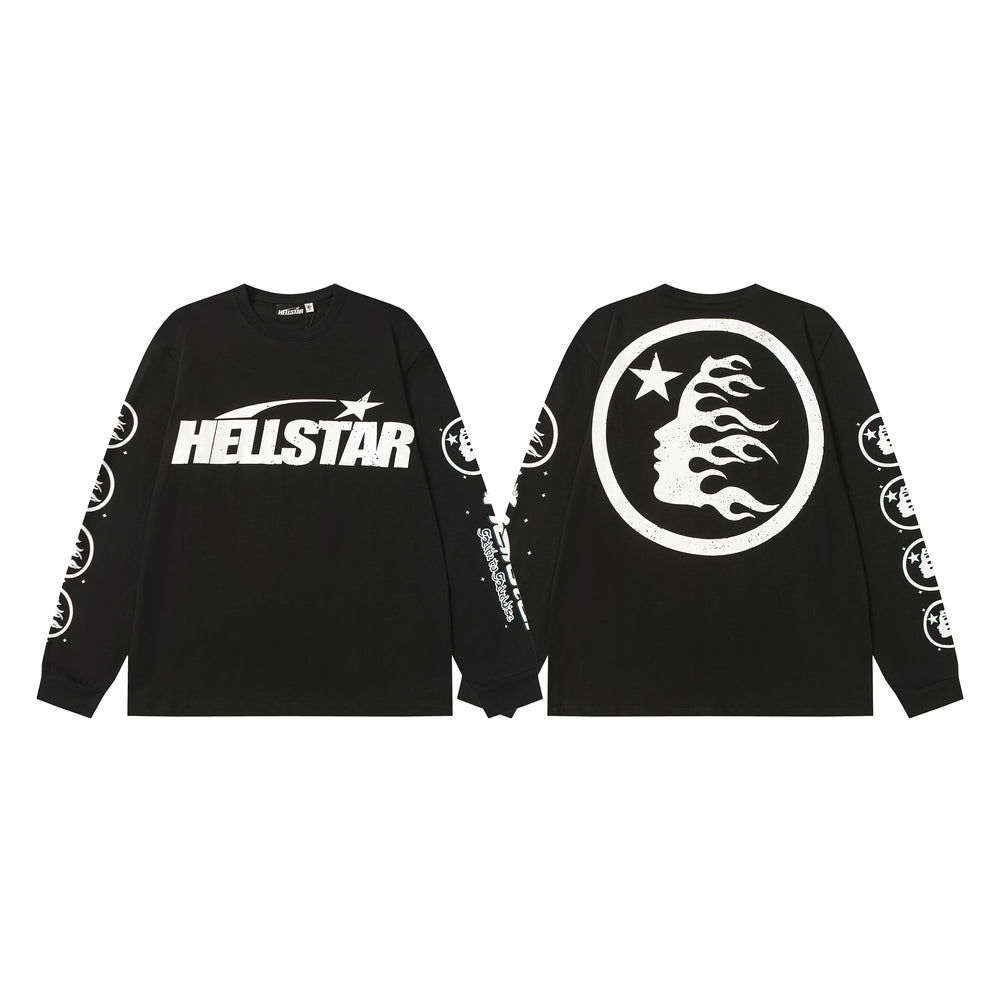 Hellstar Black Logo Flame Portrait Long Sleeve Tee