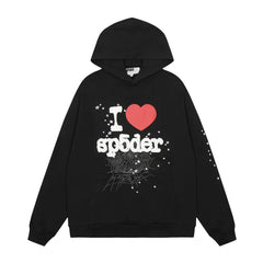 Sp5der "I  Sp5der" Heart Graphic Pullover Hoodie - Black
