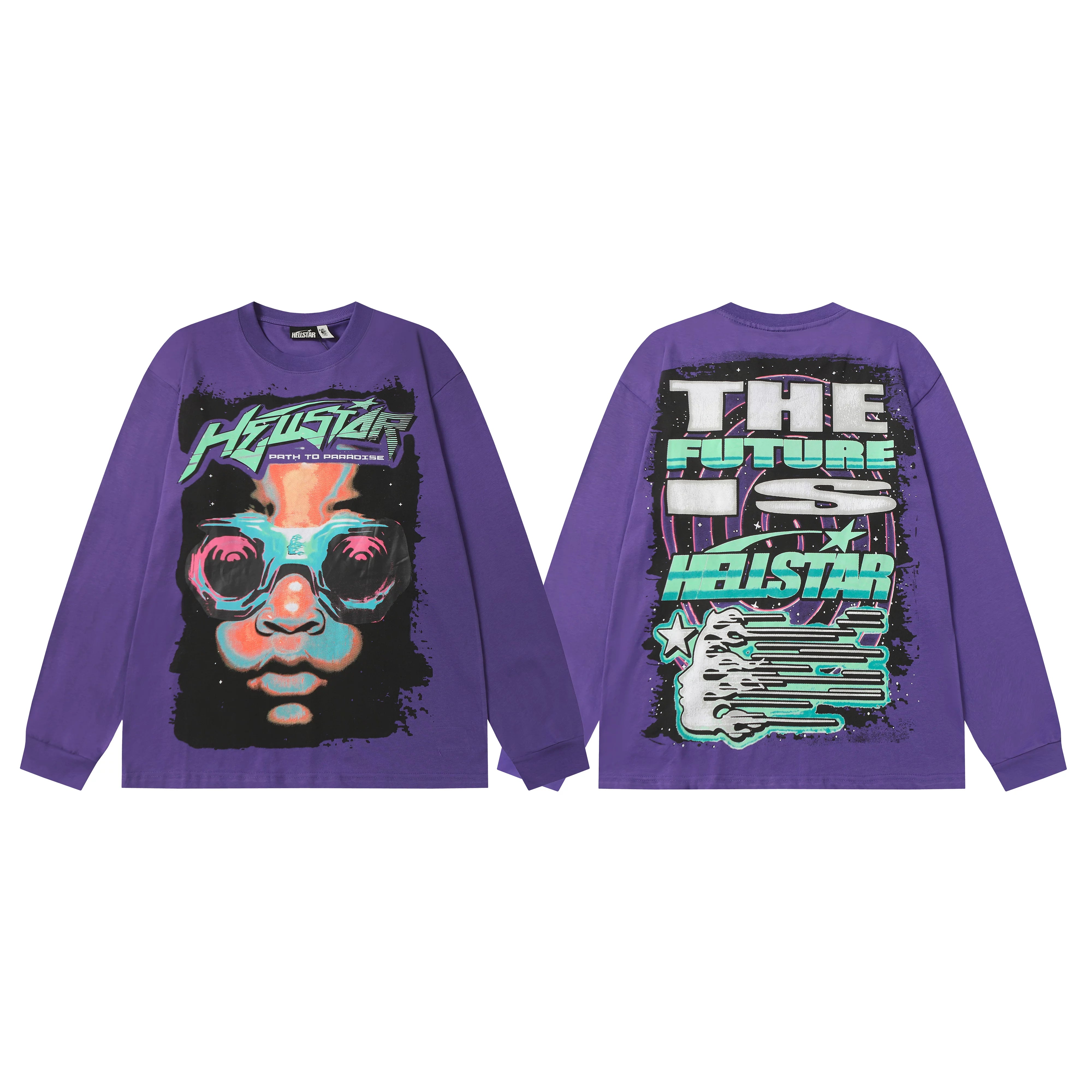 Hellstar Purple Colorful Face Graphic Long Sleeve Tee