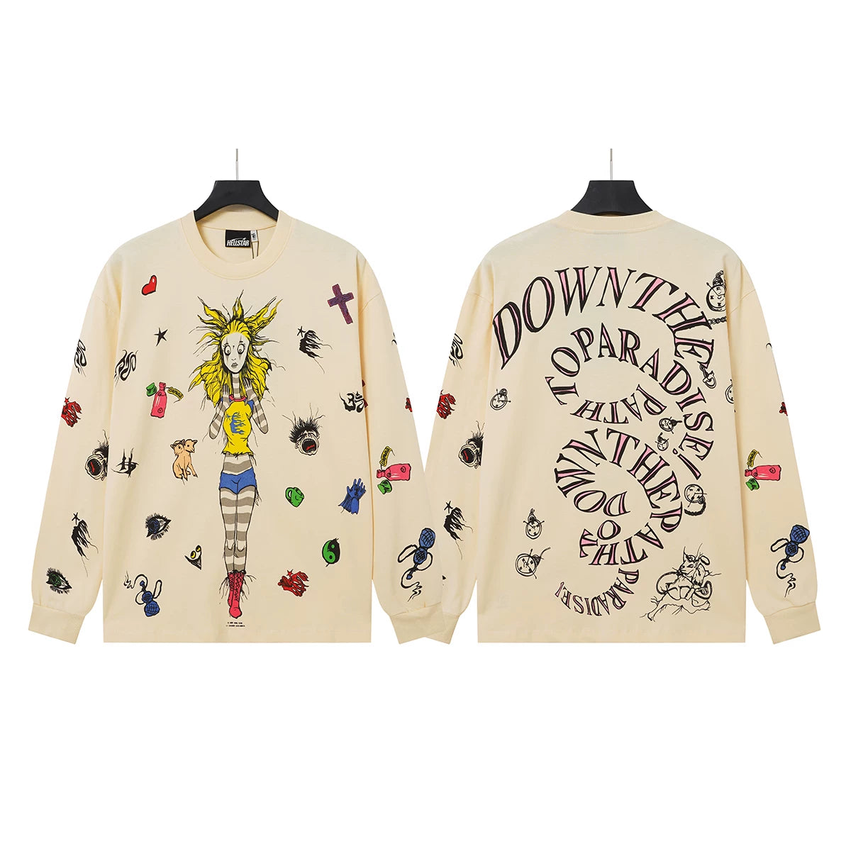 Hellstar Cream Cartoon Doodle Long Sleeve Top