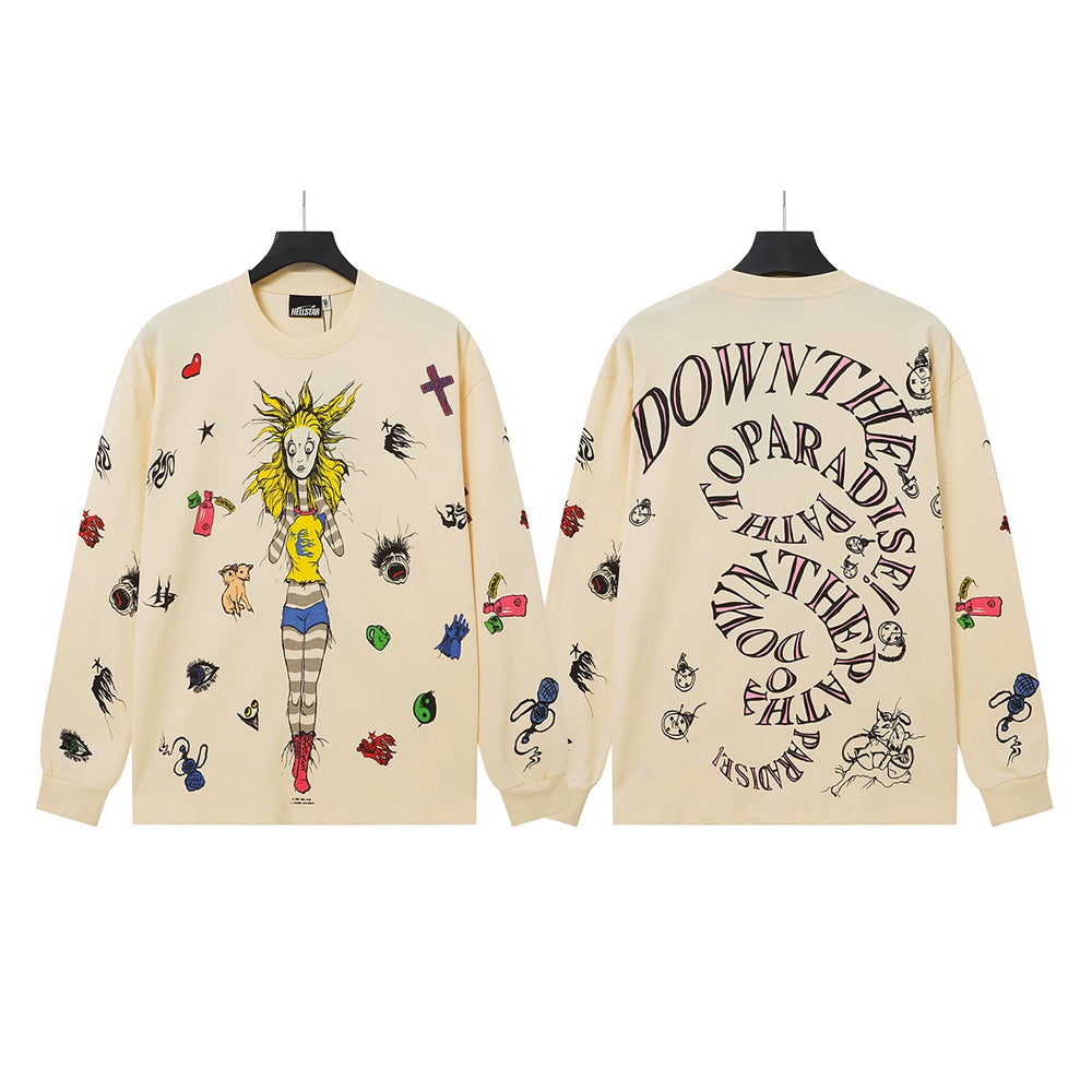 Hellstar Cream Cartoon Doodle Long Sleeve Top