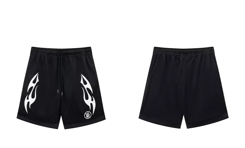 Hellstar Black Flame Print Shorts