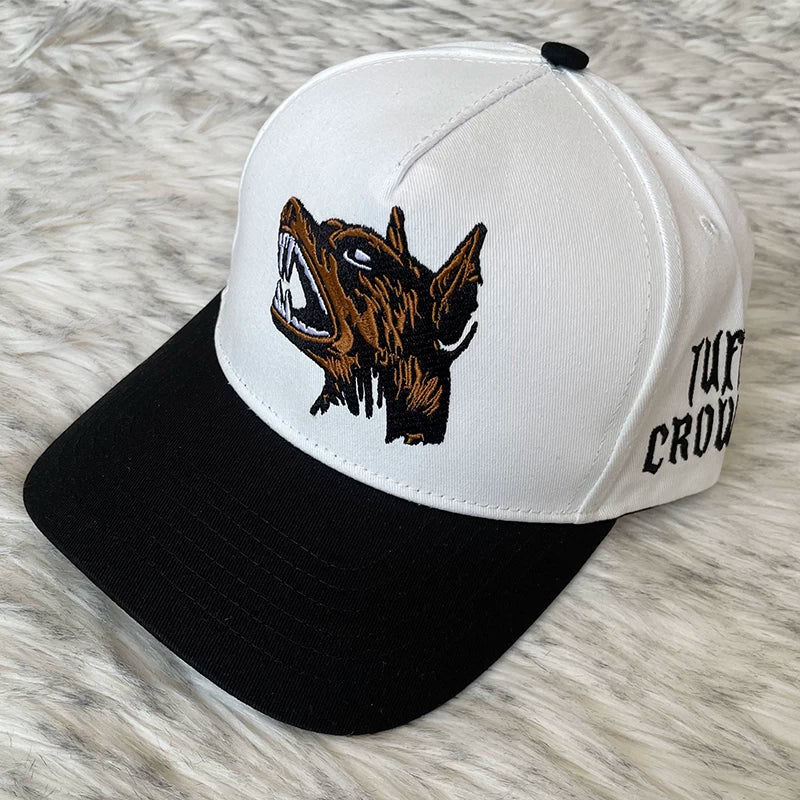 Hellstar White Black Wolf Head Flat Brim Cap