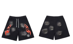 Hellstar Black Red Flame Distressed Shorts