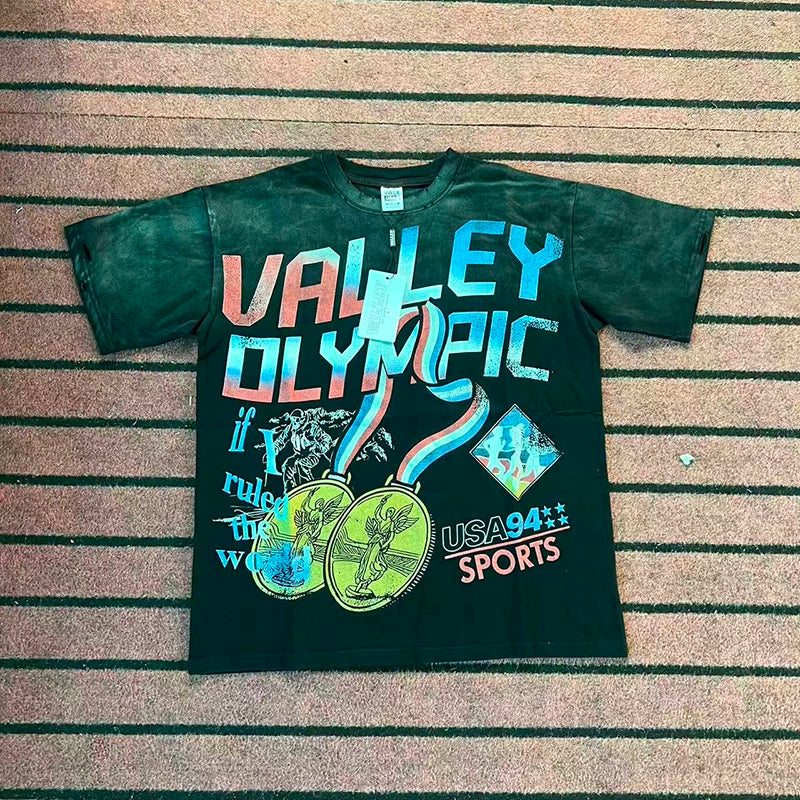 Valleydream Dark Green Valley Olympic Retro Sports Graphic T-Shirt