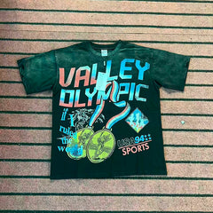 Valleydream Dark Green Valley Olympic Retro Sports Graphic T-Shirt