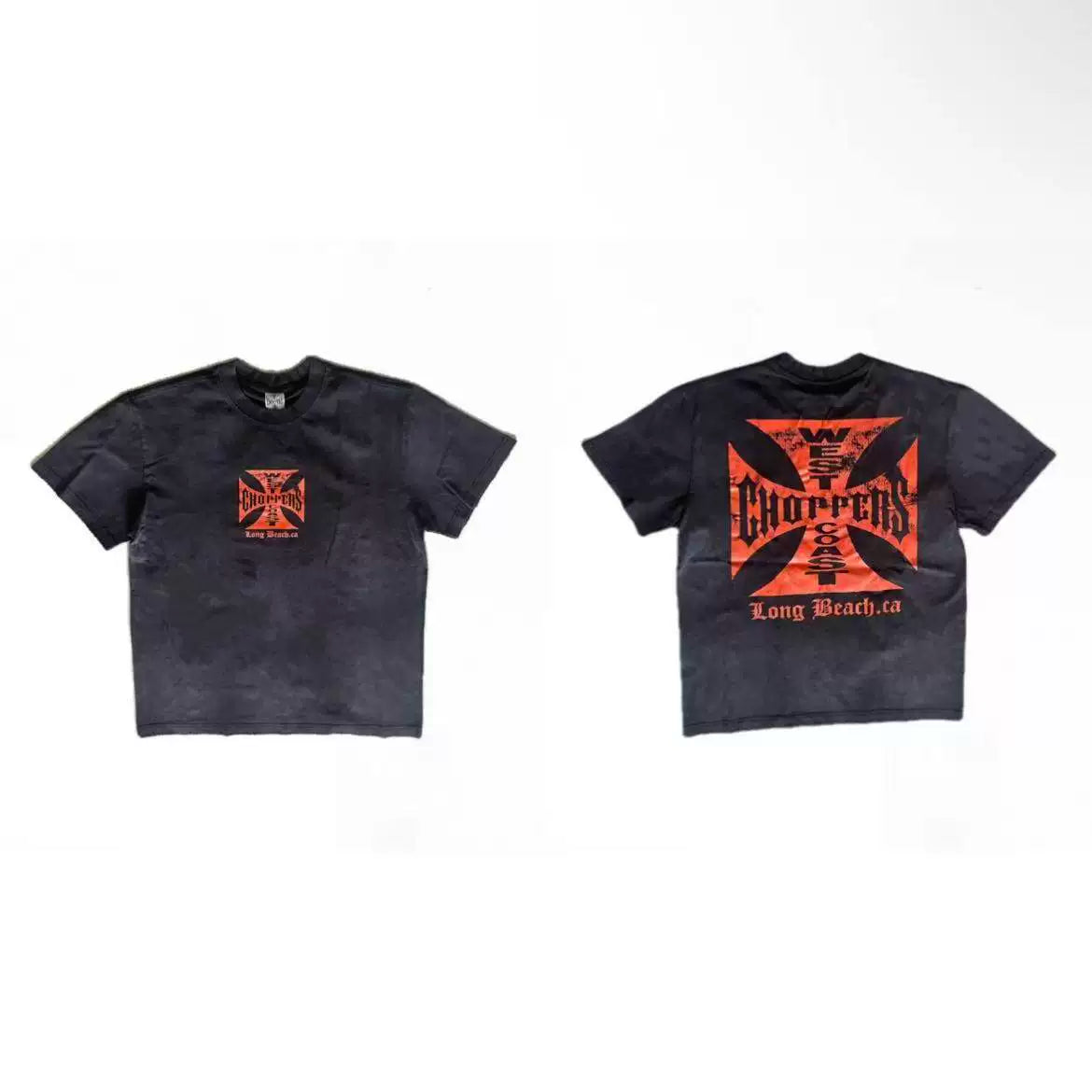 West Coast Choppers Orange Iron Cross Tee - Vintage Black