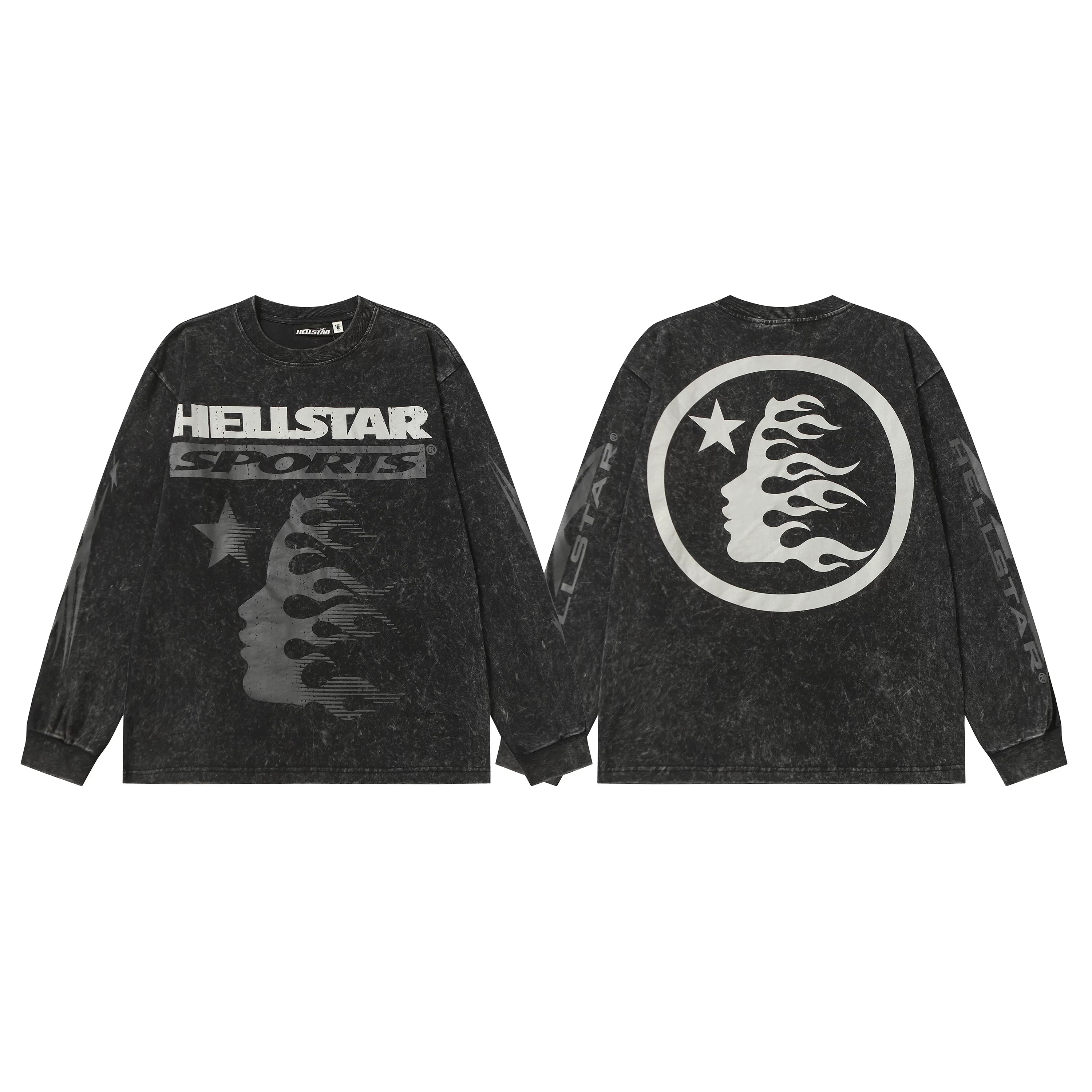 Hellstar Black Sports Flame Portrait Long Sleeve Tee